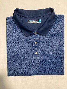 Roundtree & Yorke Men's Heathered Navy Blue Performance Polo (Item No. C8)